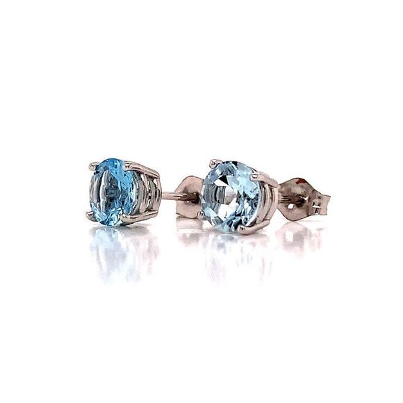 Natural Aquamarine Stud Earrings 14k White Gold 1.3 CTW Certified $950 113470 - Picture 10 of 13